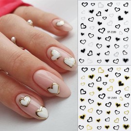 6Sheets Valentine's Day French Nail Art Stickers Hollow Peach Heart 3D Self Adhesive Nail Stickers-Valentine's Nail Supplies French Lines Hearts Nail Decals for Women Valentine Holiday Nail Decoration