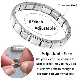 RINHOO 9mm Italian Starter Charm Bracelet Starting Italian Charm Bracelet Link Square Silver Interlocking Stainless Steel Modular Links (Silver NOMI)