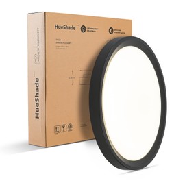 HueShade 12 Inch LED Flush Mount Thin Ceiling Light Fixture Modern Black Waterproof 1600LM 24W Dimmable Close to Ceiling Lights Round Lamp for Bedroom Bathroom ETL(No bulb)