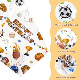 WERNNSAI Birthday Tablecloth - 1 Piece 137 x 274 cm Football Birthday Tablecloth Boy Sports Tablecloth Children's Birthday Party Decoration Rectangular Basketball Baseball Tablecloth Party Accessories
