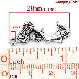JGFinds Cheerleading Charms, Cheerleader with Pom-Poms - 50 Pieces, 28mm Length with a 1.7mm Hole, Silver Tone (50 Pc Cheerleader), for DIY Cheer Gifts