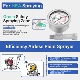 MEASUREMAN HEA Spraying Pressure Gauge 0-4000PSI,1/4" NPT Fittings,Assembly with T Piece Fit for Titan/Wagner Airless Sprayer,Replacement for Titan 0580495, 580495