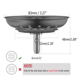 Kitchen Sink Drain Basket Strainer Filter/Stopper with Handle, Anti-Clog Kitchen Sink Accessories,304 Stainless Steel,Black,1pc (Sink Filter Screen, Black)