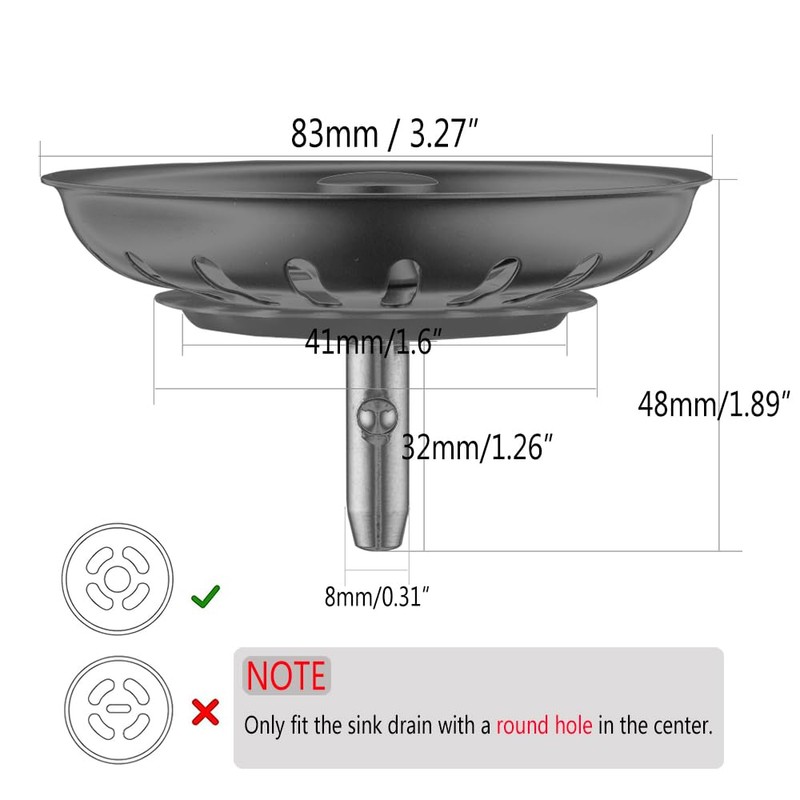 Kitchen Sink Drain Basket Strainer Filter/Stopper with Handle, Anti-Clog Kitchen