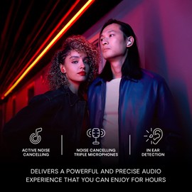 Urbanista Atlanta Hybrid Active Noise Cancelling Wireless Earbuds, Deep Bass Splash Resistant Headphones, Bluetooth Multipoint Earphones, Transparency Mode, Wireless Charging Case, Vibrant Red