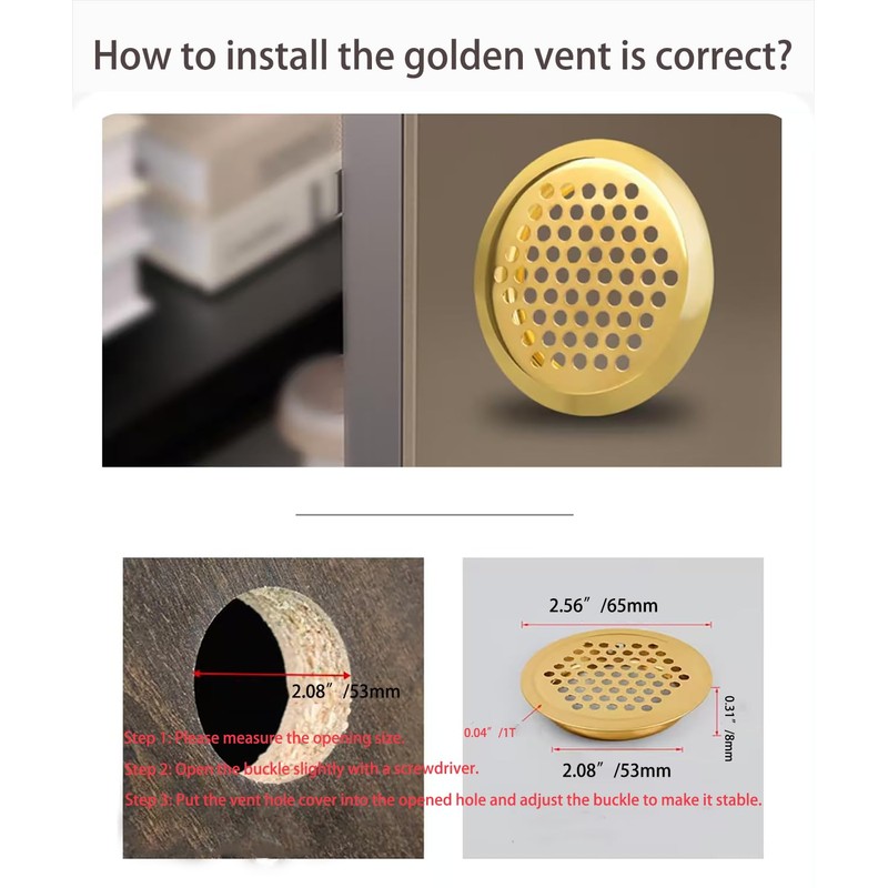 NIDETION Golden 25mm/1" Circular Soffit Vent, Stainless Steel Mesh Hole