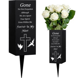 WEBEEDY Cemetery Vases Metal Cemetery Vases Flower Holder with Spikes Pigeons Cross Pattern Grave Memory Sign Cemetery Memorial Decorations for Loss of Lover,Father's Day,8x20 cm(Forever in My Heart)