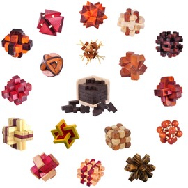 18 Pack Wooden Brain Teaser Puzzles Wooden Burr Puzzles Brain Teaser Puzzle with Gift Packing Box Magic Puzzle Games Toys for Kids and Adults by AHYUAN (Classical Wood)