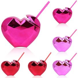 6 Pack Valentines Disco Heart Shaped Cup with Lid and Straw 21 Oz Valentine's Day Heart Cups Disco Flash Cup Creative Drinking Cocktail Cups Disco Tumbler Cups for Bachelorette Birthday Party Supplies