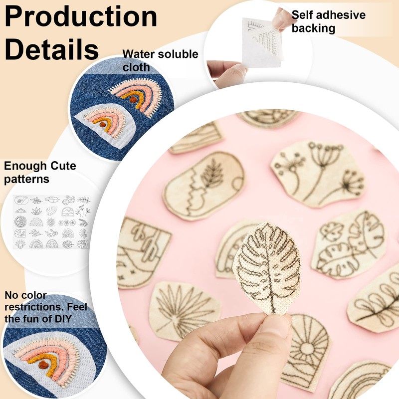 Lewtemi 50 Pcs Water Soluble Embroidery Patterns Wash Away Stabilizer