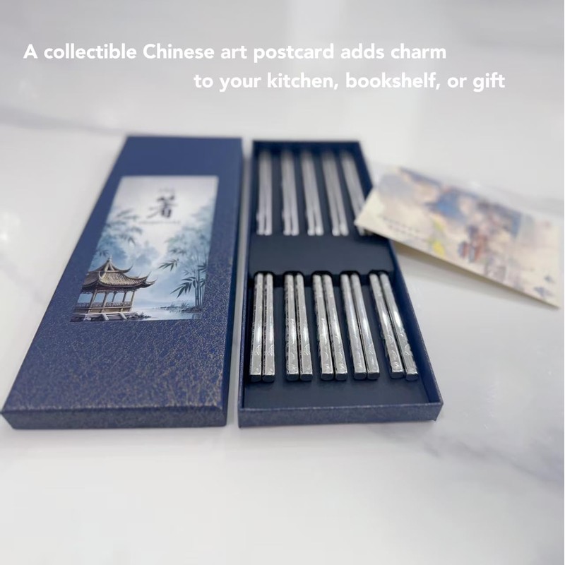 5 Pairs 316 Stainless Steel Metal Chopsticks - 9.5" Non-Slip