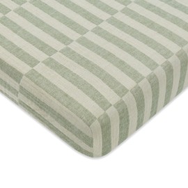 Babyletto 100% Organic Cotton Mini Crib Sheet, GOTS-Certified, Fitted 360°, Ultra-Soft and Breathable Muslin - Moss Green Offset Stripe