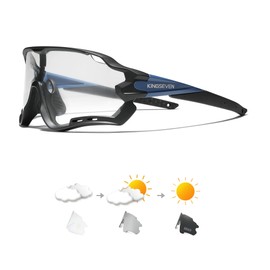 KINGSEVEN Cycling Glasses for Men Women Bicycle Sports MTB Road Bike Sunglasses Photochrome Lenses LS-911 (LS911-Photochromic Blue)