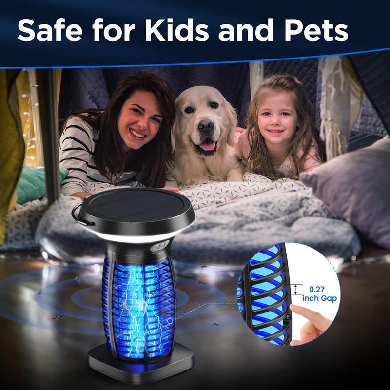 ZECHUAN Solar Bug Zapper Outdoor Waterproof, Portable Pest Control Electric