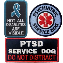 Service Dog PTSD Do Not Distract, Not All Disabilities are Visible, EMS Medic Paramedic Star of Life Psychiatric Emblem Embroidered Fastener Hook and Loop Backing Patches for Vests/Harnesses