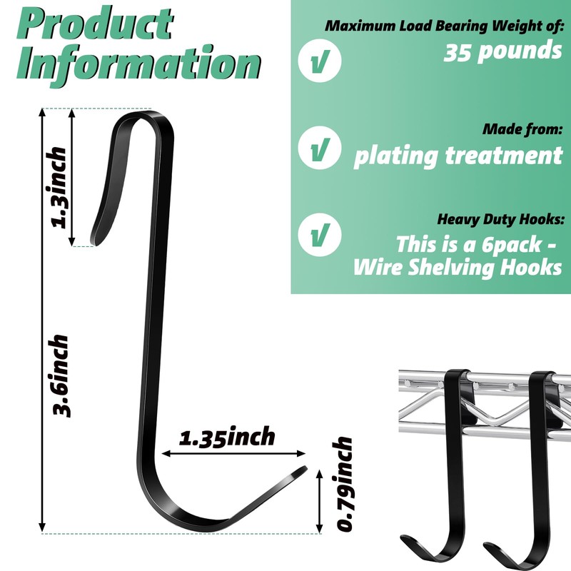 Yaocom 6 Pcs J Hook for Wire Shelving 3.6 Inch