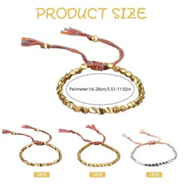 YSJCHEBS 3-Piece Bead Bracelets, Braided Bracelets, Tassel Bracelets, Vintage Bracelets, Boho Bracelets, Adjustable Bracelets