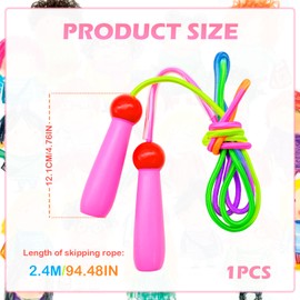 Children's Skipping Rope 240 cm Adjustable Rope Skipping Rope with Wooden Handle Rainbow Skipping Rope Kids for Girls and Boys
