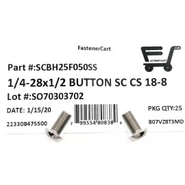 FAS (25) 1/4-28X1/2" Button Head Socket Cap Screw Stainless Steel FINE THREAD