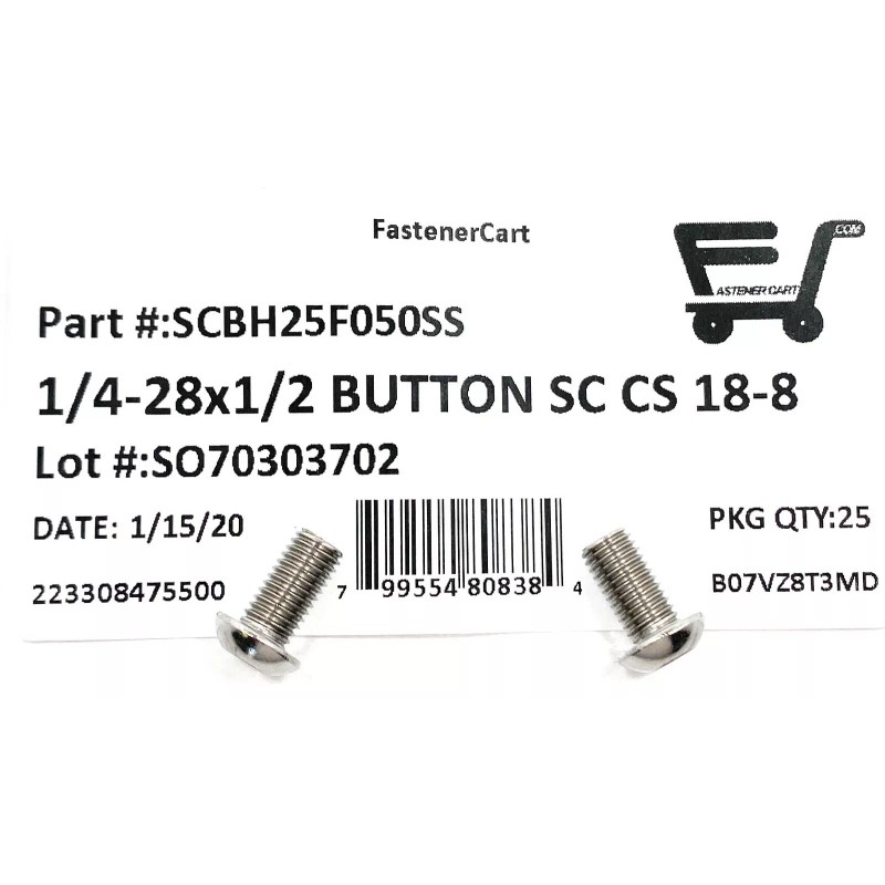 FAS (25) 1/4-28X1/2" Button Head Socket Cap Screw Stainless Steel