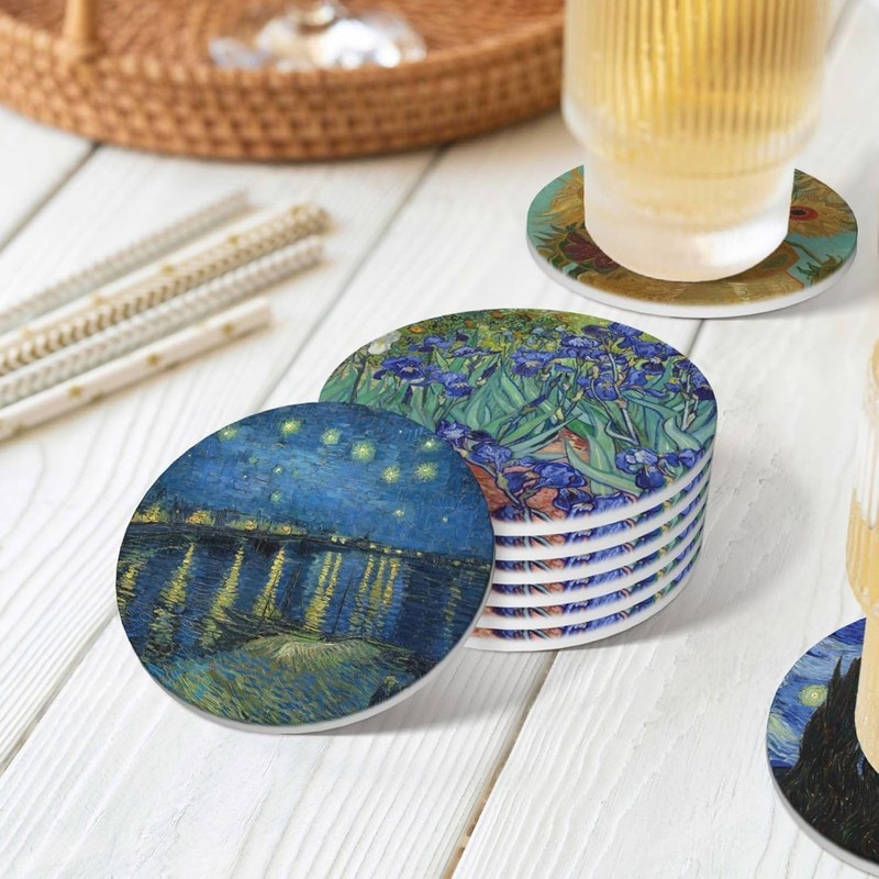 Absorbent Ceramic Coasters for Drinks with Cork Base Art Coasters