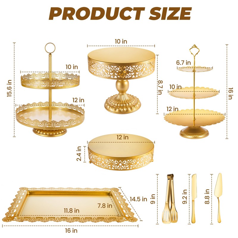 ELIMTEC ELIMTEC Gold Cake Stand Metal Dessert Table Display Set