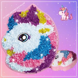 Unicorns Plush Craft Pillow, DIY Fabric by Number Art Kits for Kids, No Sewing, Make Your Own Unicorn Pillow, Kids Creative Learning Activities, Fun with Bright Colors, Plush poke art Toys