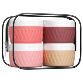 Kuangre Travel Containers for Toiletries, Silicone Cream Jars BPA-Free, TSA Approved 2oz Travel Size Containers, Leak-proof Silicone Jars with Lid for Cosmetic Face Hand Body Cream (4 Pack)