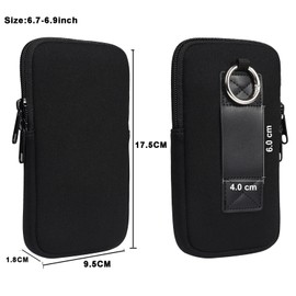 Cell Phone Waist Belt Bag Men, Nylon Phone Belt Pouch, Smartphone Belt Clip Pouch Small, 6.9" Multifunctional Waist Pocket Women Phone Belt Holster with Credit Card Slots Travel Neck Pouch, Black