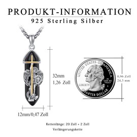 TRISHULA Saint Michael Necklace S925 Sterling Silver Amulet Healing Stone Necklace Cross Religious Black Crystal Pendant Jewellery for Men Women