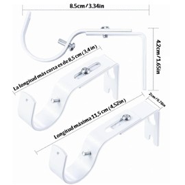 Soporte para Cortinero Paquete de 4, Soporte para Barra de Cortina, Soportes Ajustables para Ventana, Soporte para Cortinas para Soporte de Barra de Cortina en Techo o Pared (Blanco)