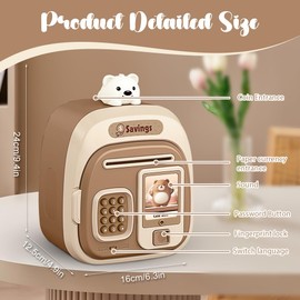 Music Money Box Children 3-12 Years, Electronic Safe Money Box with Touchscreen and Fingerprint, Money Box, Piggy Bank, Safe Gifts for Girls and Boys, Brown