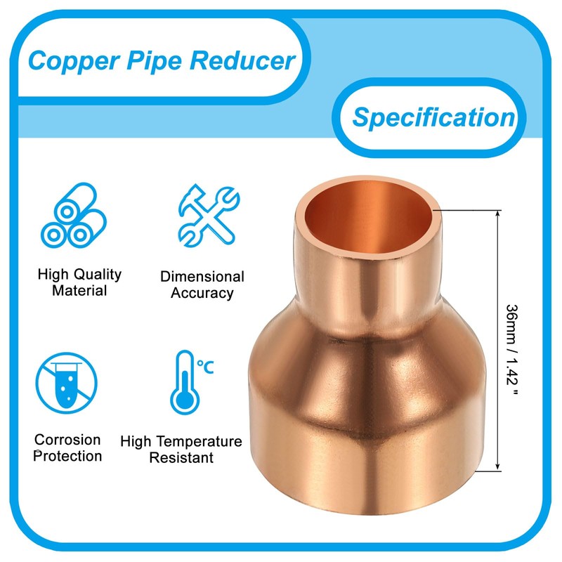 PATIKIL 1" to 1/2" Nominal Size Copper Reducer, 10pcs 99.9%