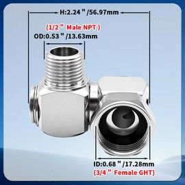 Langina Upgraded Graden Hose Swivel Elbow, 3/4" Dual Swivel Garden Hose Adapter, 304 Stainless Steel Double Swivel Hose Elbow, 3/4" GHT Female to1/2 NPT Male Hose Extension(304SS)