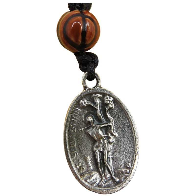 One Decade Wood Rosary with Saint Sebastian Medal Bag Clip