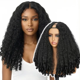 EINAEY V Part Wig Afro Curly Synthetic Kinky Curly V Part Wig 1B 24"