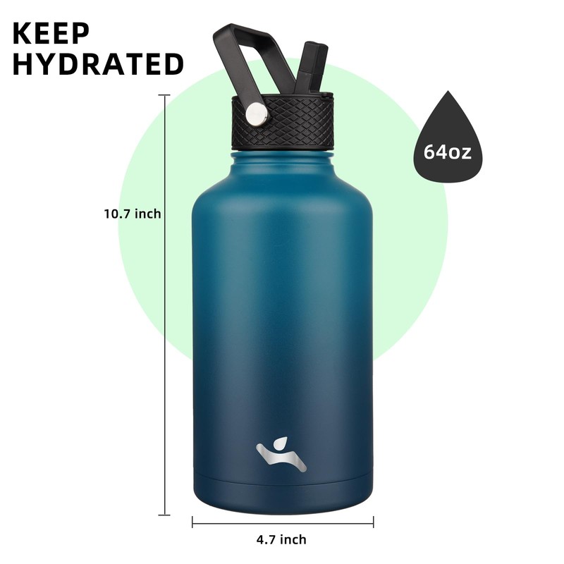 Konokyo Half Gallon Insulated Water Bottle with Straw,64 oz 3