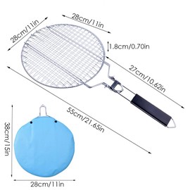 Grill Basket - Stainless Steel BBQ Portable Foldable Cooking Grate with Removable Handle for Outdoor Barbecuing Fish Vegetables Round