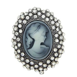 Lady Beauty Cameo Brooch Vintage Silver Tone Portrait Brooch Pins for Women Victorian Jewelry Crystal Rhinestone Brooches for Hat Scarf Collar Lapel Handbags Shawls for Christmas (silver)