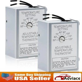 2 Pack 58033 Single Speed Adjustable Thermostat for Power Attic Ventilators