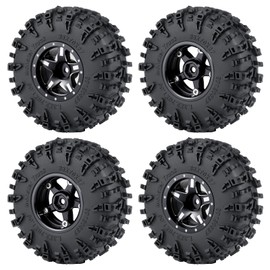 JGGZONE 4PCS 1.3" Beadlock Wheel Tires Set Aluminum 1.3inch 5-Spoke Beadlock Wheel Hub Wheel Rim 7mm Hex ＆ 70mm/2.76inch Rubber Crawler Tires for 1/18 1/24 RC Crawler Car SCX24 TRX4M (Black)