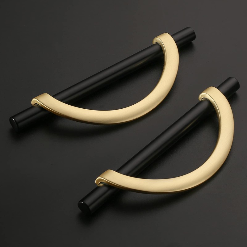 Amerdeco 6 Pack Black Brushed Gold Cabinet Pulls 5 Inch(128MM)
