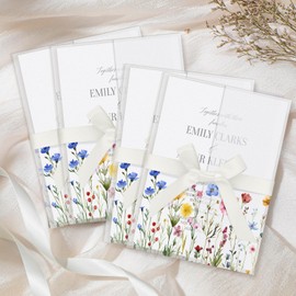 MotiMind 100 Pcs Colorful Wildflower Pre Folded Vellum Jackets for 5x7 Invitations 130GSM Transparent Envelope Liners Bulk Vellum Paper 5x7 with Ribbons Wedding Invitations Wraps for Wedding Cards