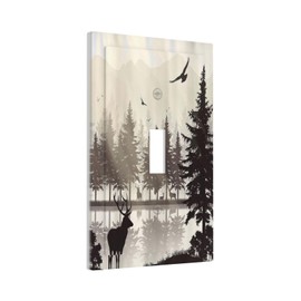 Misty Forest Deer Mountain Tree Black Woodland Lake Nature 1 Gang Light Switch Plate Cover Single Toggle Wall Plate Decorative Receptacle Switchplate Electrical Faceplate for Kitchen Bedroom