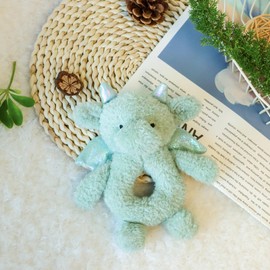 Apricot Lamb Dragon Rattle Soft Baby Rattle for Boys and Girls, Plush Stuffed Animal Rattle Toy Lovey for The Newborn, 0-3 Months, 0-6 Months and Above, 6.7 Inches (Green)