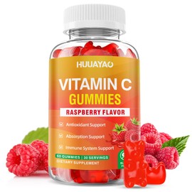 HUUAYAO Vitamin C Gummies for Adults, Chewable Vitamin C Gummies for Antioxidant & Collagen Support, Vegan, Non-GMO, Sugar-Free, Raspberry Flavor, 60 Count