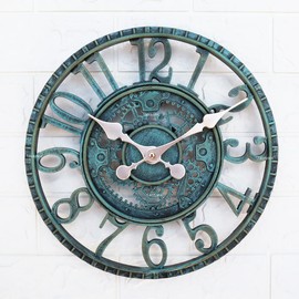 Taodyans Outdoor Wall Clock 30 cm Garden Clocks Waterproof Outdoor Wall Clock Vintage Kitchen Living Room Wall Clock Industrial 3D Wall Clock - Ticking (Turquoise)