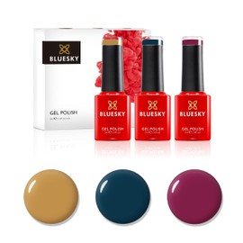 BLUESKY Gel Nail Polish Set, Warm Me Up, FW01 - Vienna, WR01 - Chai Tea, A057 - Winter Sky, 3 x 5 ml, Mustard, Yellow, Blue, Ocean, Dark Red (Requires Curing Under UV or LED Lamp)