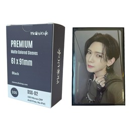 MEOWCAFE Premium 61x91mm Colored Sleeves for Double Sleeving Kpop Photocard, Strong, Thick, High Clarity Kpop Photocard Sleeve, 100 Sleeves (Black)