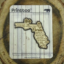 Printtoo USA Florida State Map Wooden Magnet Souvenir Fridge Magnet Gift